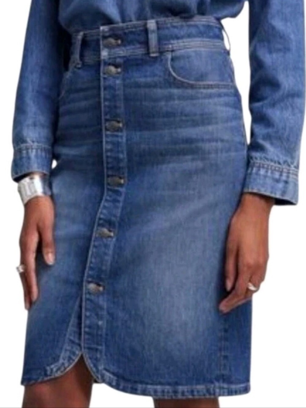 MADEWELL 24 button-front knee length denim skirt NT750 like new Pencil Fitted